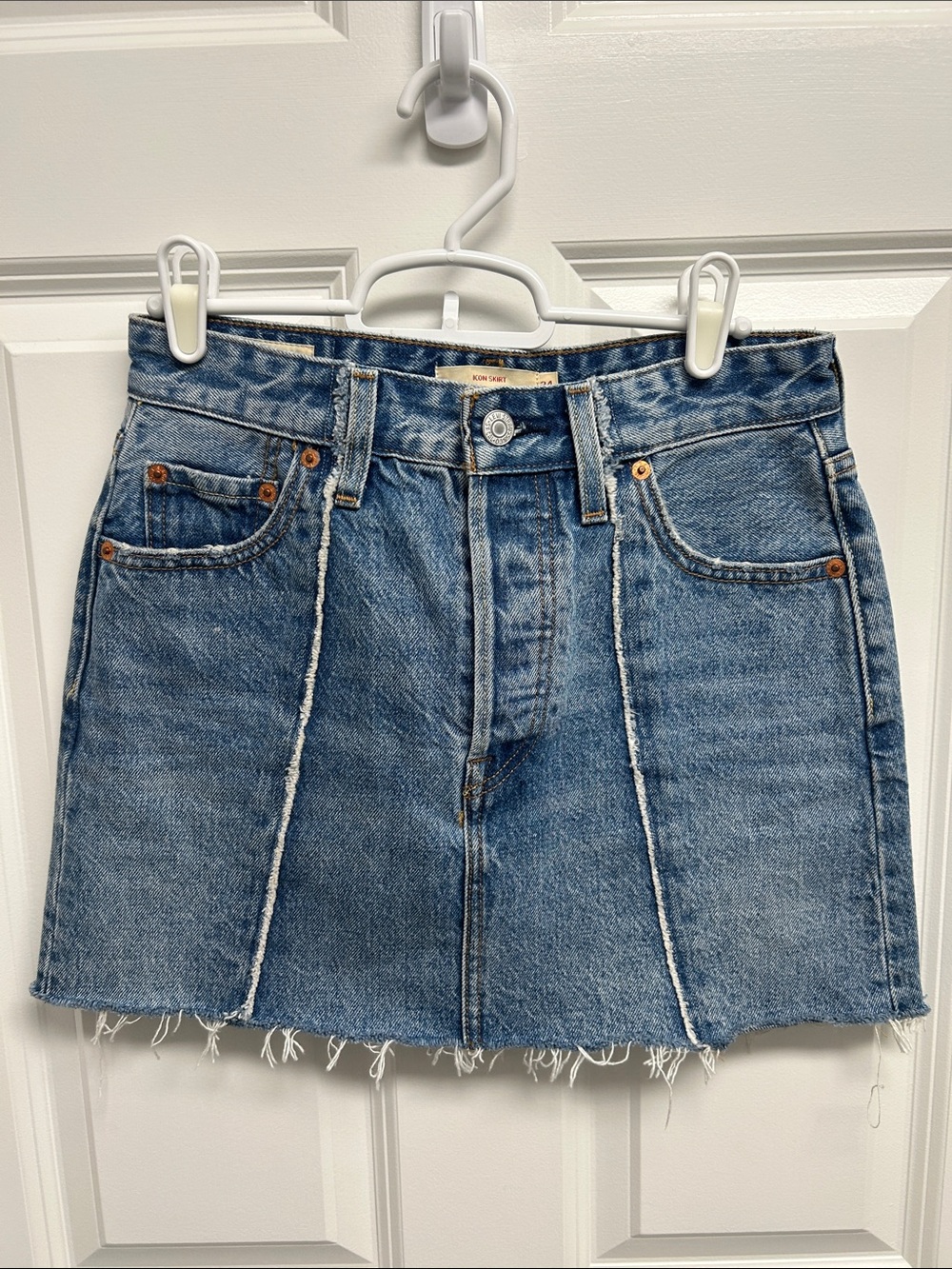 Levi's Faded Blue Panelled Denim Mini Skirt Sz 24